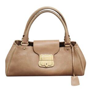 TRUSSARDI Beige Leather Baguette Clip Shopper Shoulder Push Lock Handbag Womens